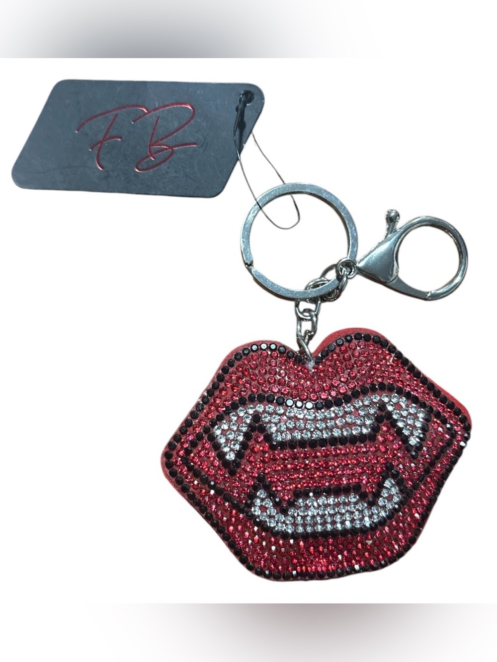 Crystal Spider Web Keychain - Silver and Red - Picture 2 of 2